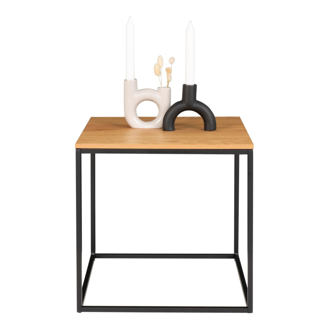 Tavolino d'appoggio Vita effetto rovere con struttura in acciaio nero, 45×45×45 cm