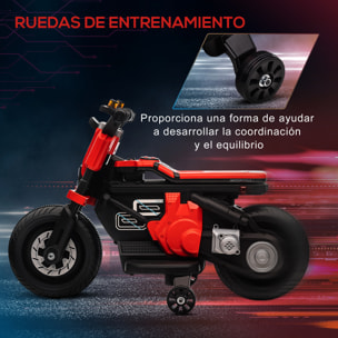 Moto Eléctrica Infantil 6V con Faros Música Ruedas Auxiliares 86x44x58 cm Rojo