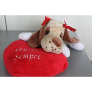 PETICOCO' - Peluche Cane Duchessa con cuscino cuore 'Con Te Sempre' 40cm