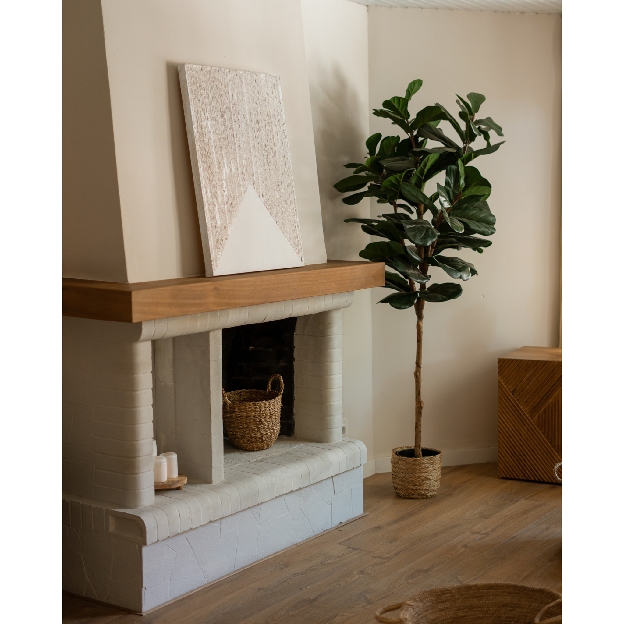 Tableau beige décoratif sur toile de coton avec cadre en bois peint à la main à la peinture à l'huile en différentes tailles