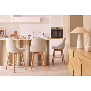 Tabourets de bar scandinaves pivotants 360° en tissu chenille terre brûlée et bois hêtre massif H65 cm (lot de 2) HASTA