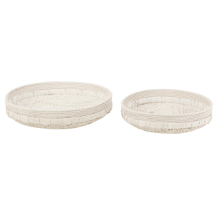 J-Line set de 2 plat Rond - rotin - blanc