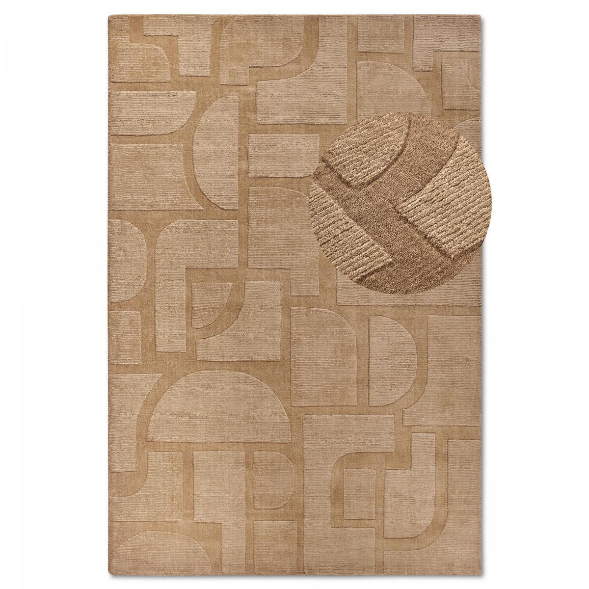 Tapis salon motif géométrique, laine tissée main, ziya authentique