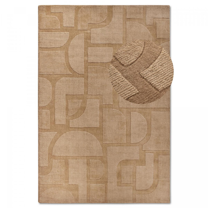 Tapis salon motif géométrique, laine tissée main, ziya authentique