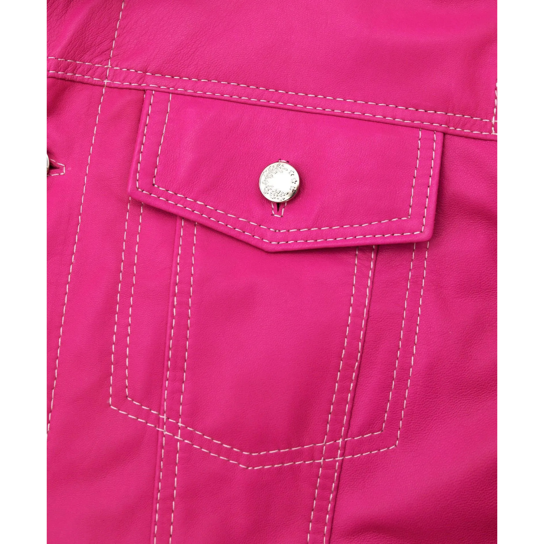 Giacca pelle naturale fuxia con bottoni e collo camicia