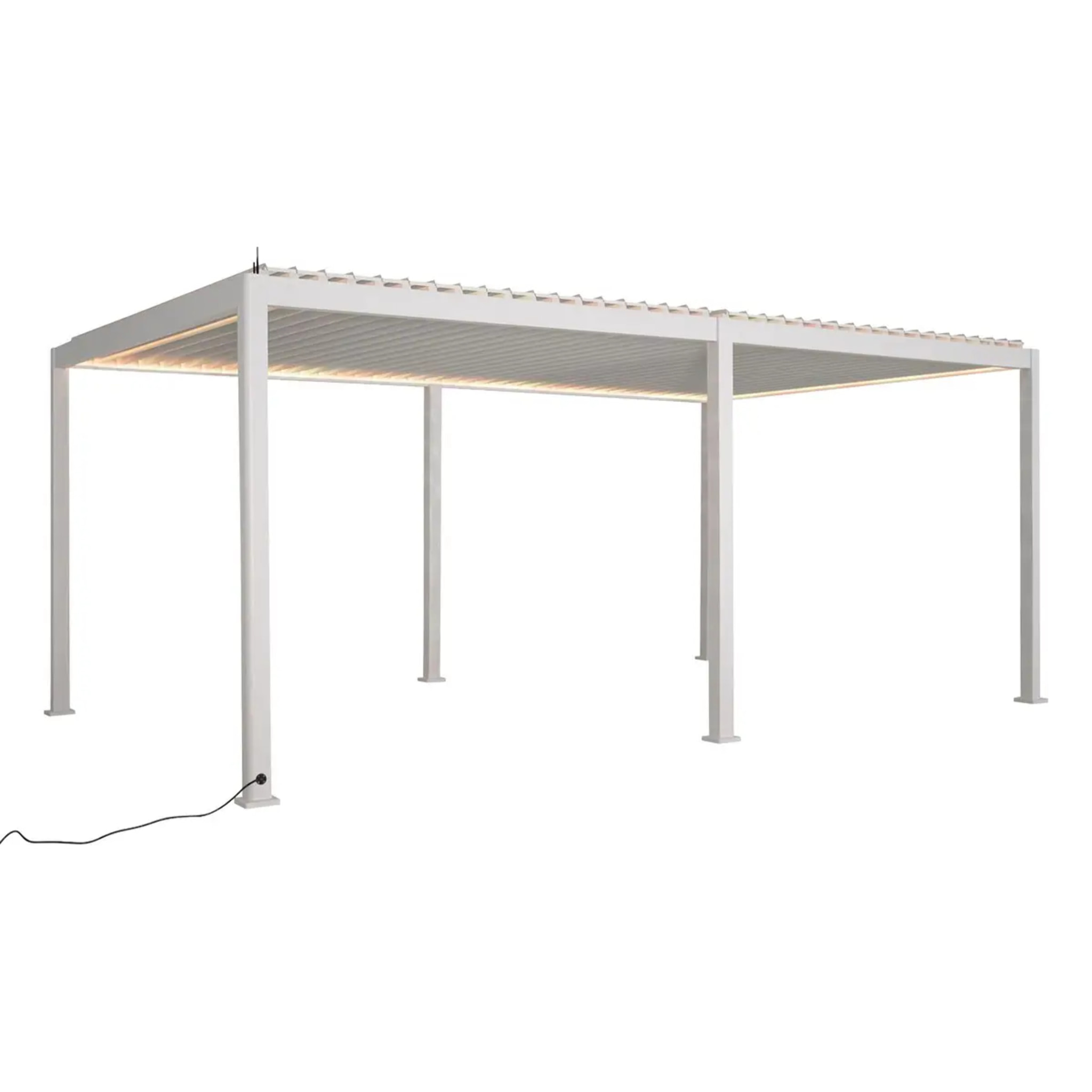 Pergola bioclimatique électrique "Evora" grand modèle 6 x 3,6m - Structure et lames doubles en aluminium Blanc