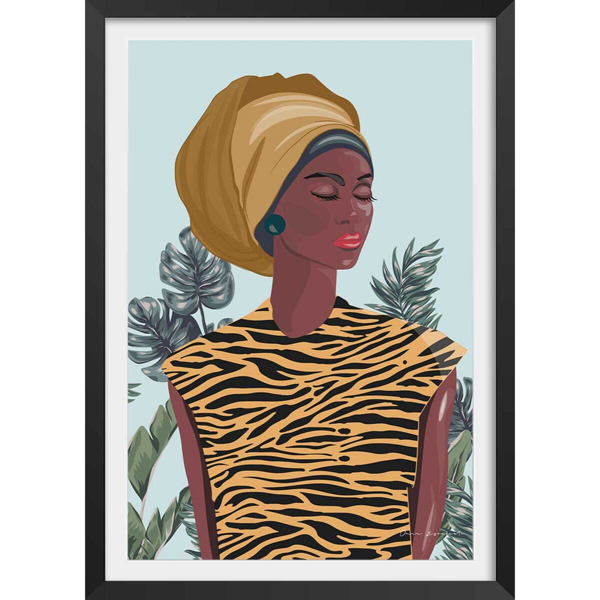 Affiche mode Jamaican girl Affiche + cadre en bois - Noir