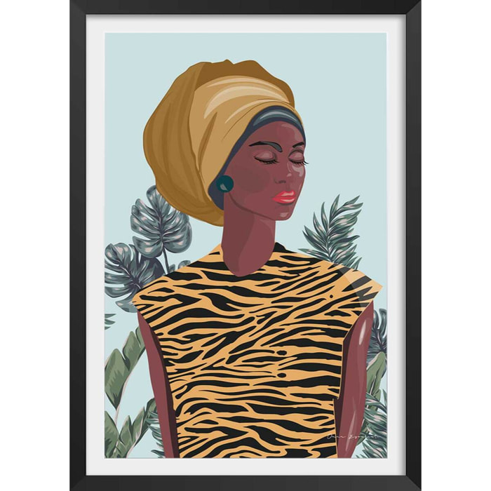 Affiche mode Jamaican girl Affiche + cadre en bois - Noir