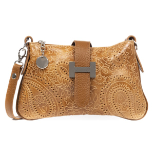 Allerona Bolso de mano Mujer.Piel auténtica Gamuza Grabado Arabesco.