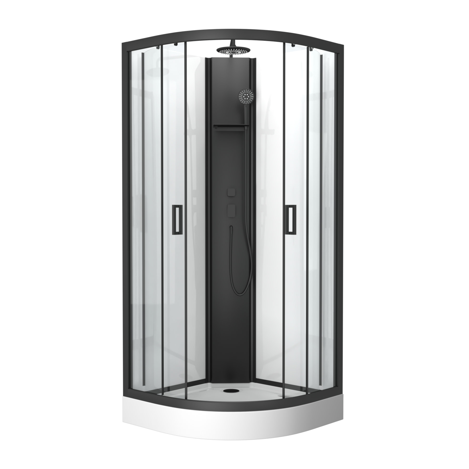 Cabine de douche 1/4 de cercle 85x85x210/235 cm - Receveur + Fonds Blancs / Colonne + Profilés Noirs