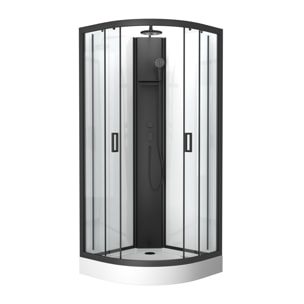Cabine de douche 1/4 de cercle 85x85x210/235 cm - Receveur + Fonds Blancs / Colonne + Profilés Noirs
