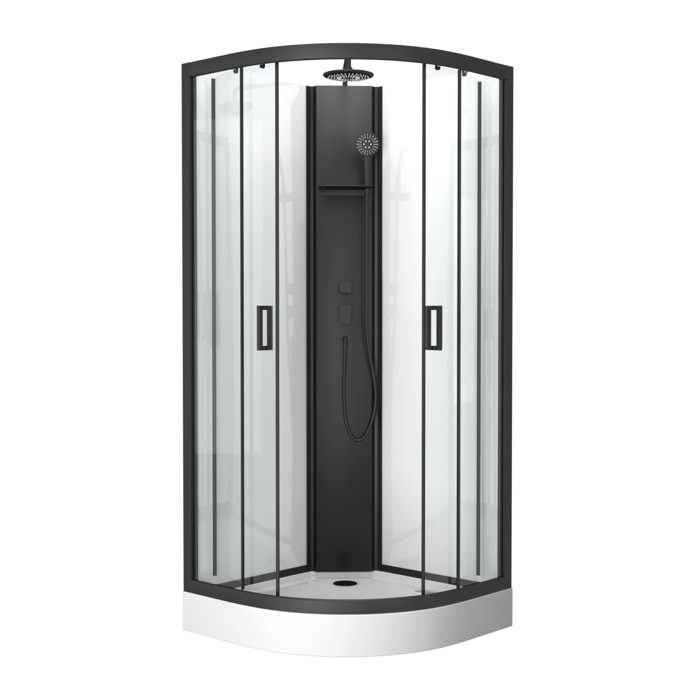 Cabine de douche 1/4 de cercle 85x85x210/235 cm - Receveur + Fonds Blancs / Colonne + Profilés Noirs