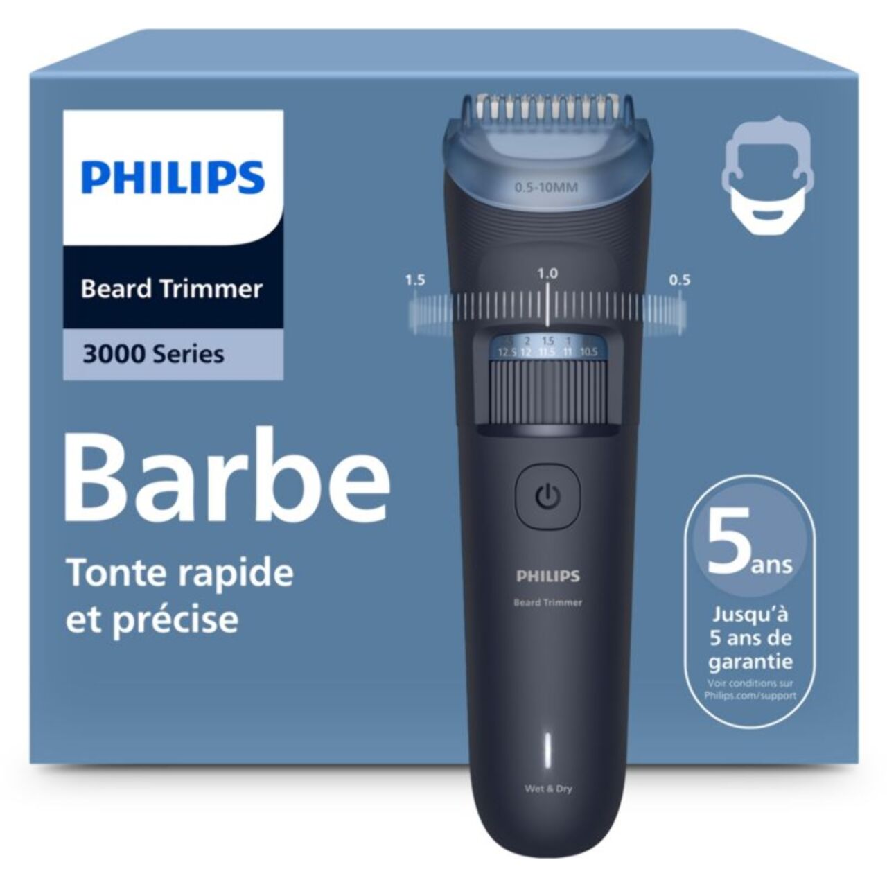 Tondeuse barbe PHILIPS BT3665/15 Series 3000, 40 hauteurs de coupe, précision 0,5 mm, autonomie 80 mn