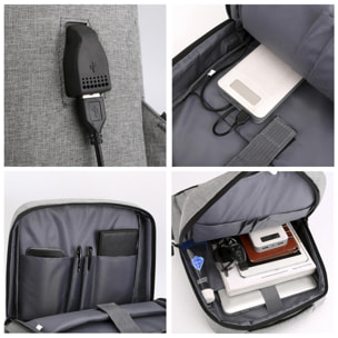 DAM Mochila para Laptop con interfaz de carga USB. 28x11x40 Cm. Color: Gris