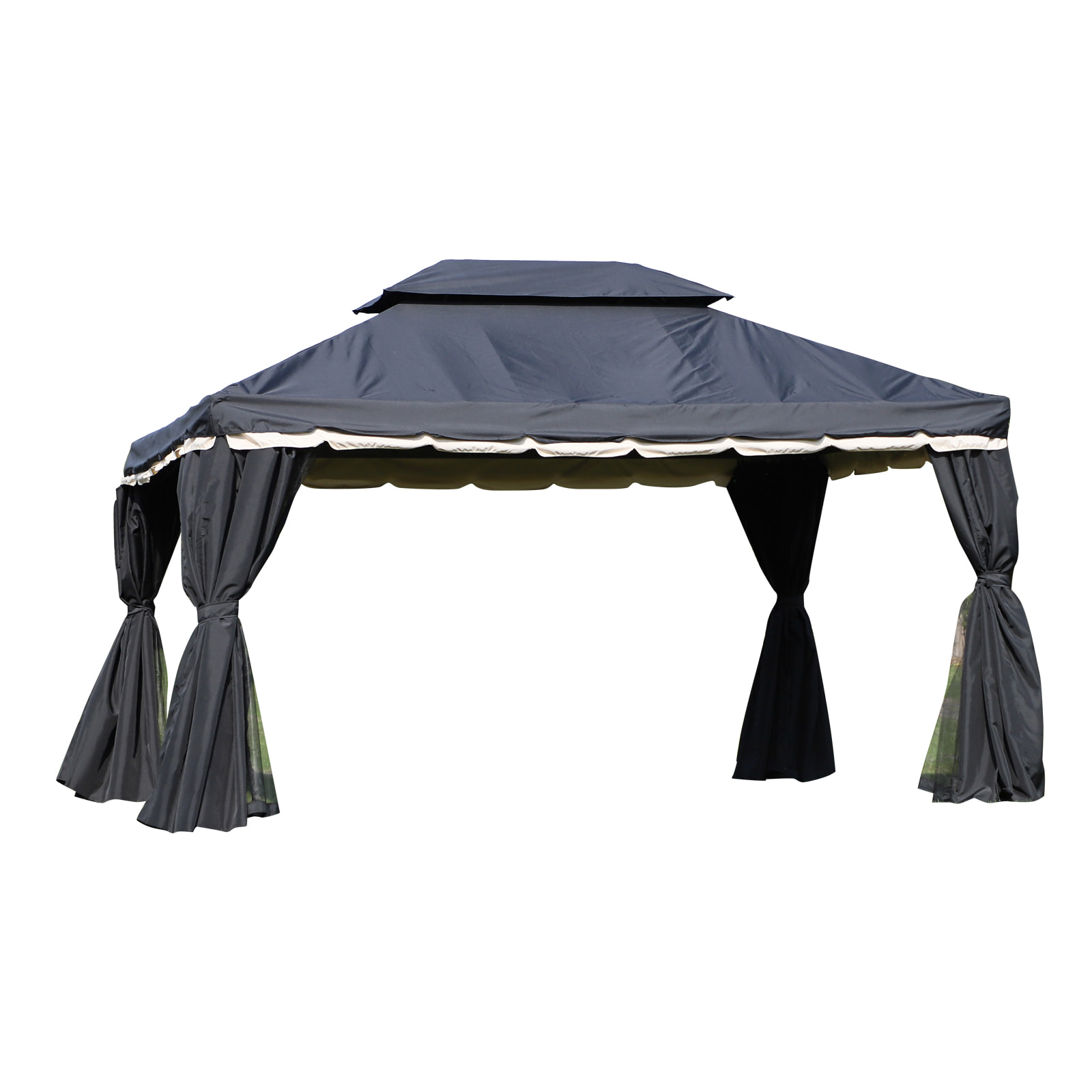 Tonnelle barnum pavillon de jardin style colonial double toit toile moustiquaires et toiles amovibles 3,9L x 2,9l x 2,8H m noir