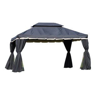 Tonnelle barnum pavillon de jardin style colonial double toit toile moustiquaires et toiles amovibles 3,9L x 2,9l x 2,8H m noir