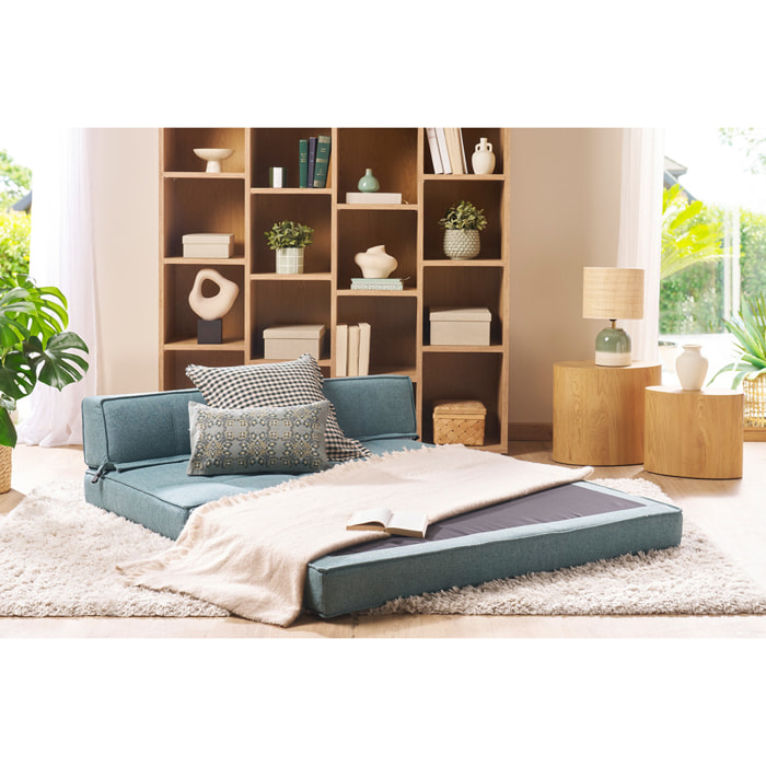 Chauffeuse convertible 2 places en tissu vert de gris KATY