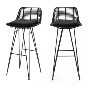 Capurgana - Lot de 2 chaises de bar design en rotin 75cm - Couleur - Noir