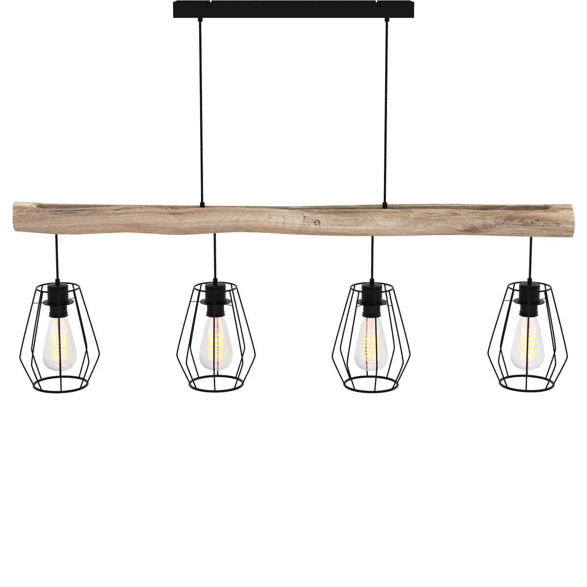 Suspension en bois et métal 4 lampes - Clotilde