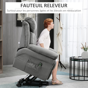 Fauteuil de relaxation électrique fauteuil releveur inclinable avec repose-pied ajustable tissu gris