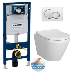 Pack WC Bati-support Geberit + WC Vitra Integra fixations invisibles + Abattant softclose + Plaque blanche (GebIntegraRimless-B)