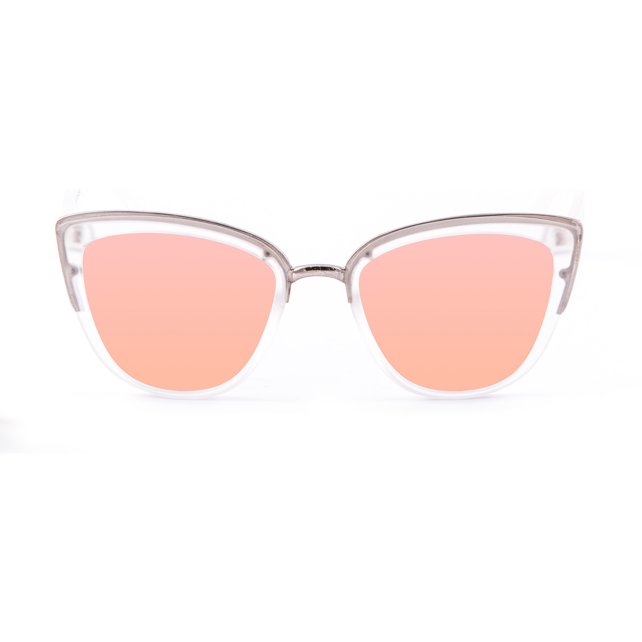 Gafas de sol OCEAN CAT EYE - Metal blanco transparente esmerilado y plateado brillante / Plana de pc ahumada con revo rosa real