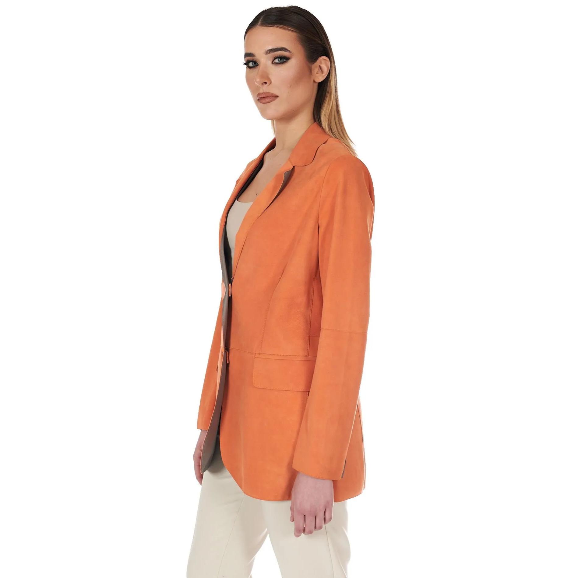 Giacca blazer in pelle scamosciata colore arancione