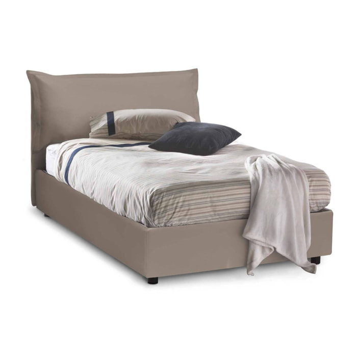 Letto piazza e mezza Aconito, Letto contenitore con rivestimento in ecopelle, 100% Made in Italy, Apertura frontale, con materasso Cm 120x200 incluso, Tortora