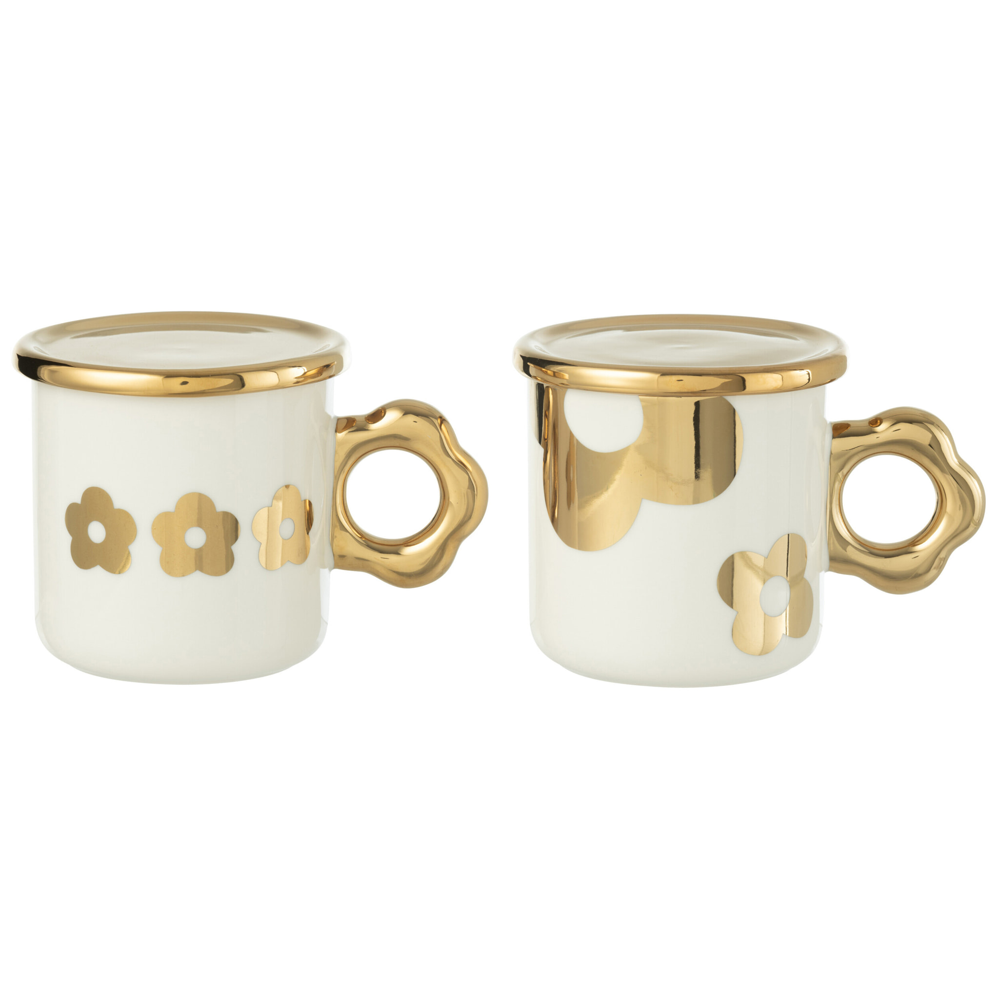 J-Line tasse + sous-tasse Fleur - céramique - blanc/or - 2 pcs