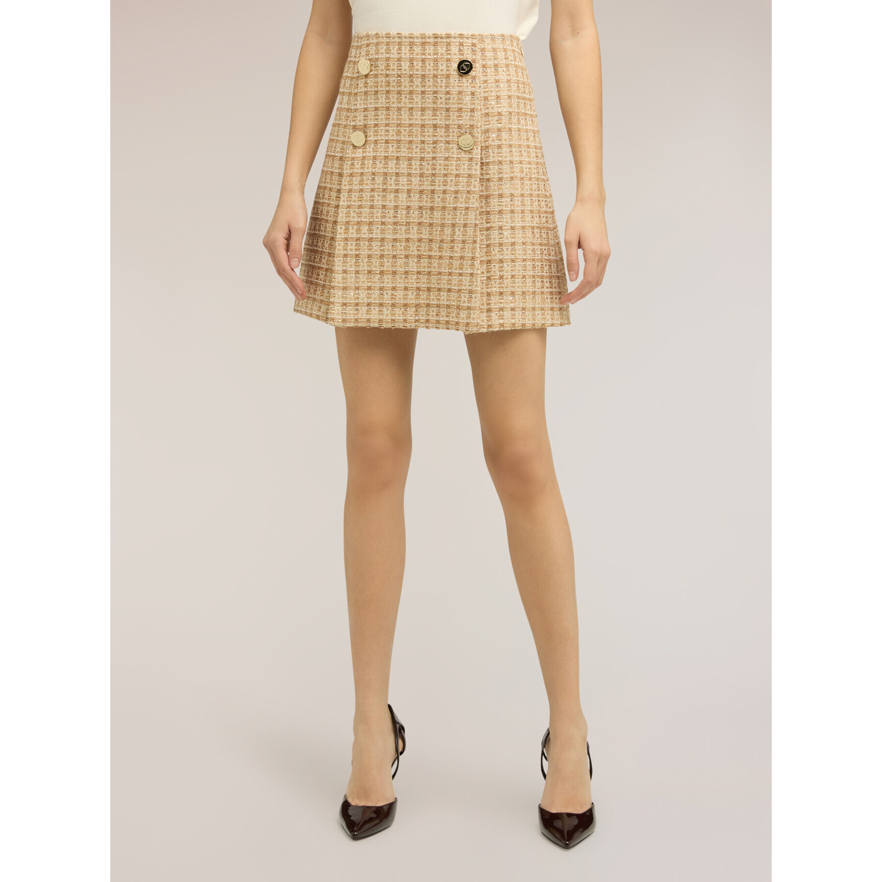 Motivi - Minifalda plisada de bouclé con botones - Beige