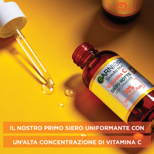 Siero Viso Notte Uniformante Anti-Macchie Illuminante Rivitalizzante Levigante SkinActive Vitamina C con Acido Ialuronico - Flacone da 30ml