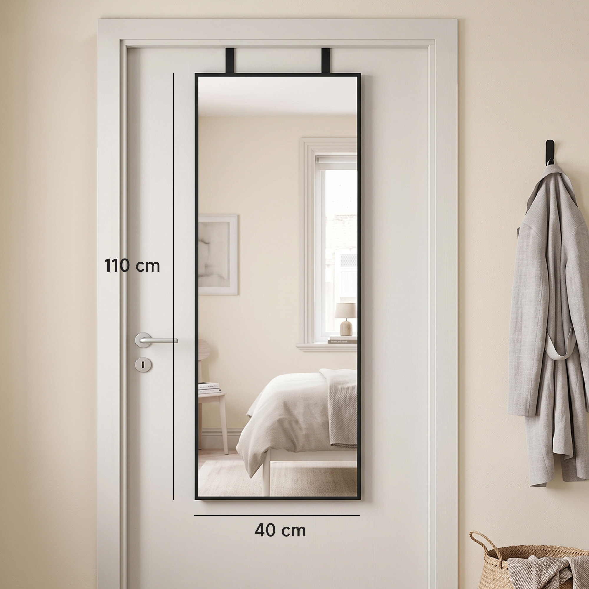Miroir mural rectangulaire 110x40cm alu noir