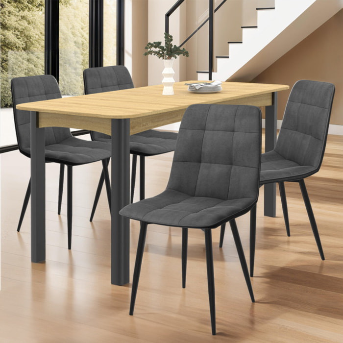 Chaises Linda en velours et pieds métal noirs - Gris anthracite