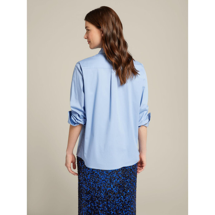 Elena Mirò - Camisa de popelina bordada a mano - Light - blue