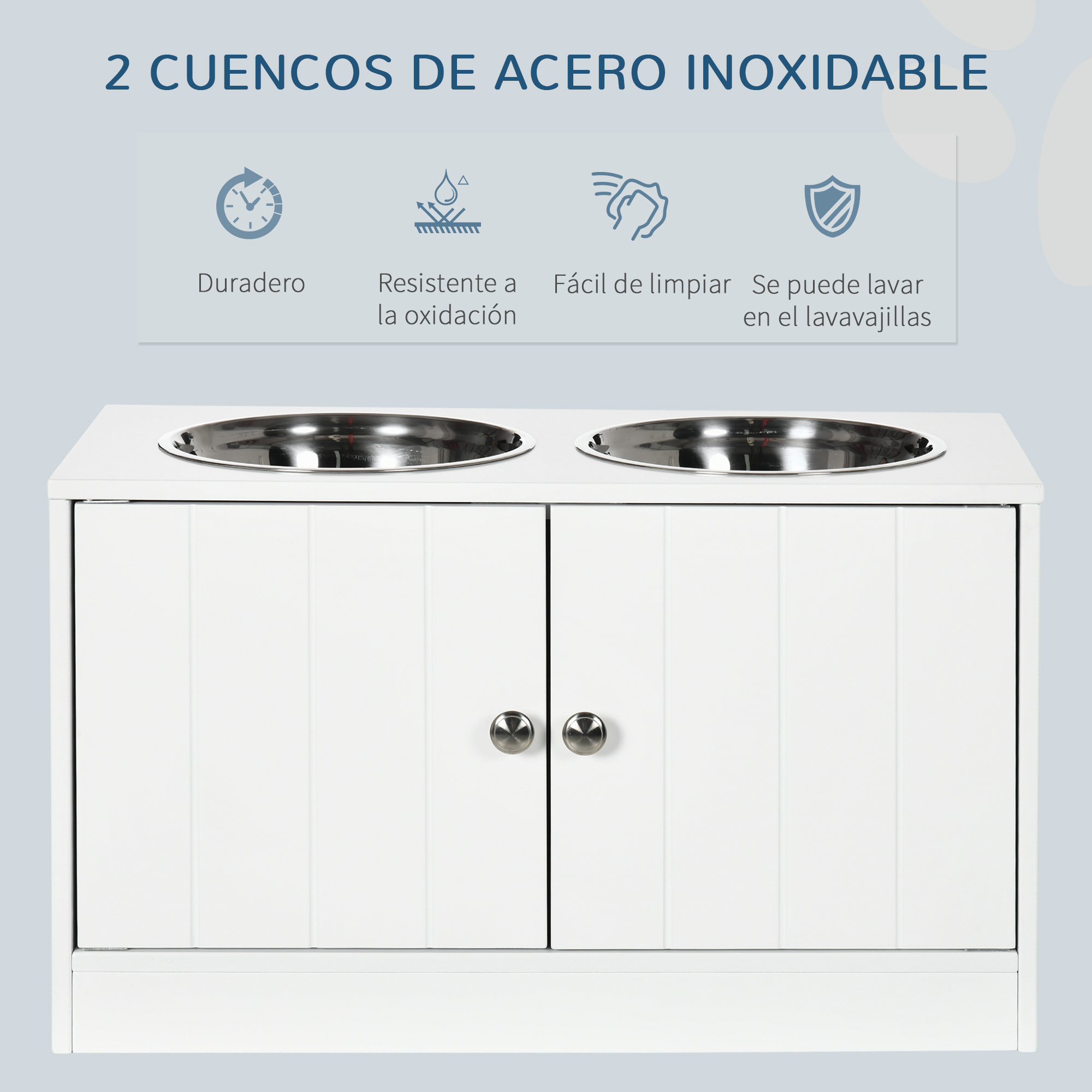 Comedero Perro Elevado con 2 Cuencos de Acero Inoxidable 2x2000 ml Comedero Elevado para Perros Grandes con 2 Puertas y Almacenamiento Oculto Blanco