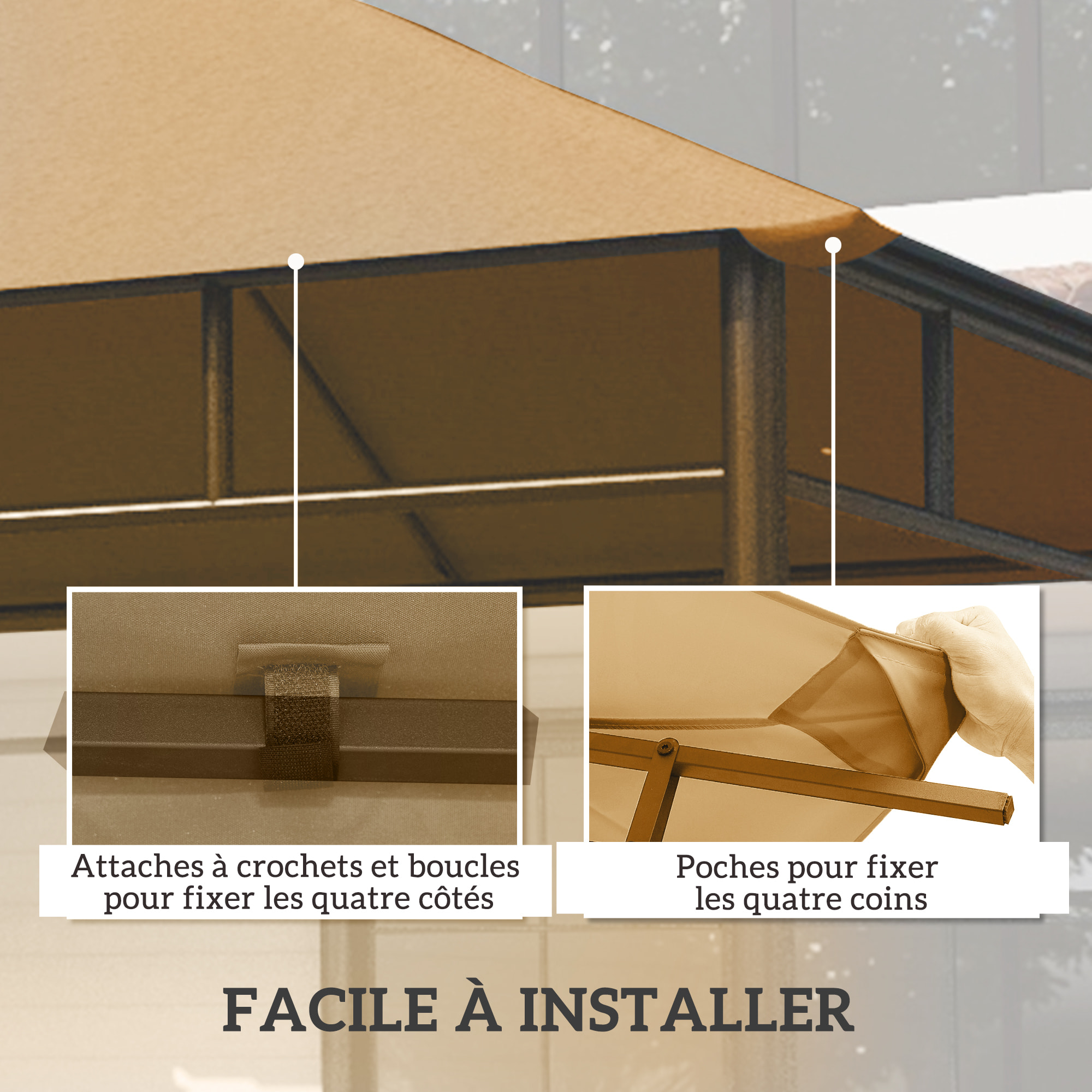 Toile de rechange pour pavillon tonnelle tente 3 x 3 m polyester haute densité 180 g/m² revêtement PA anti-UV beige