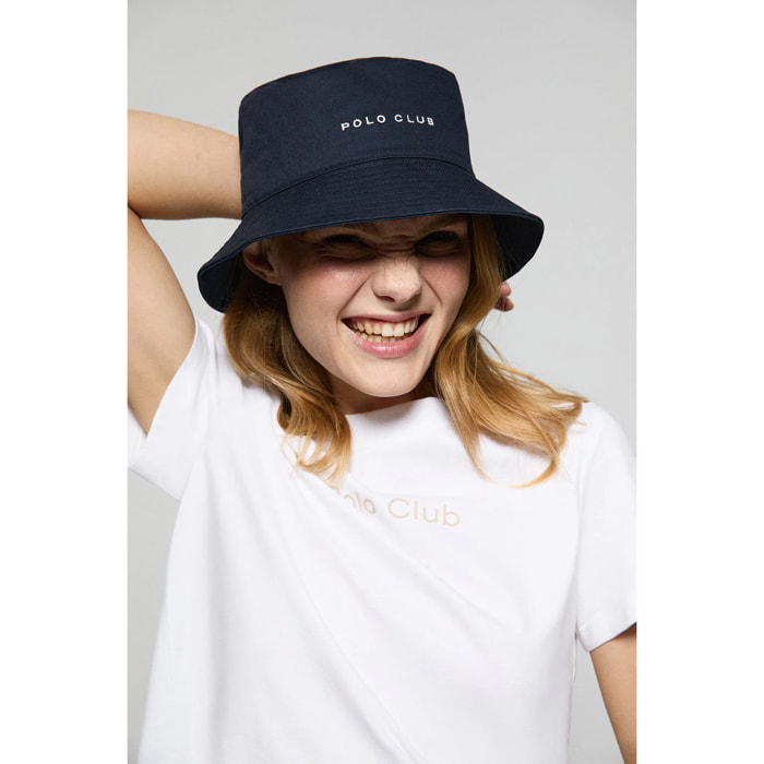 Cappello bucket blu marino con logo ricamato minimal Polo Club