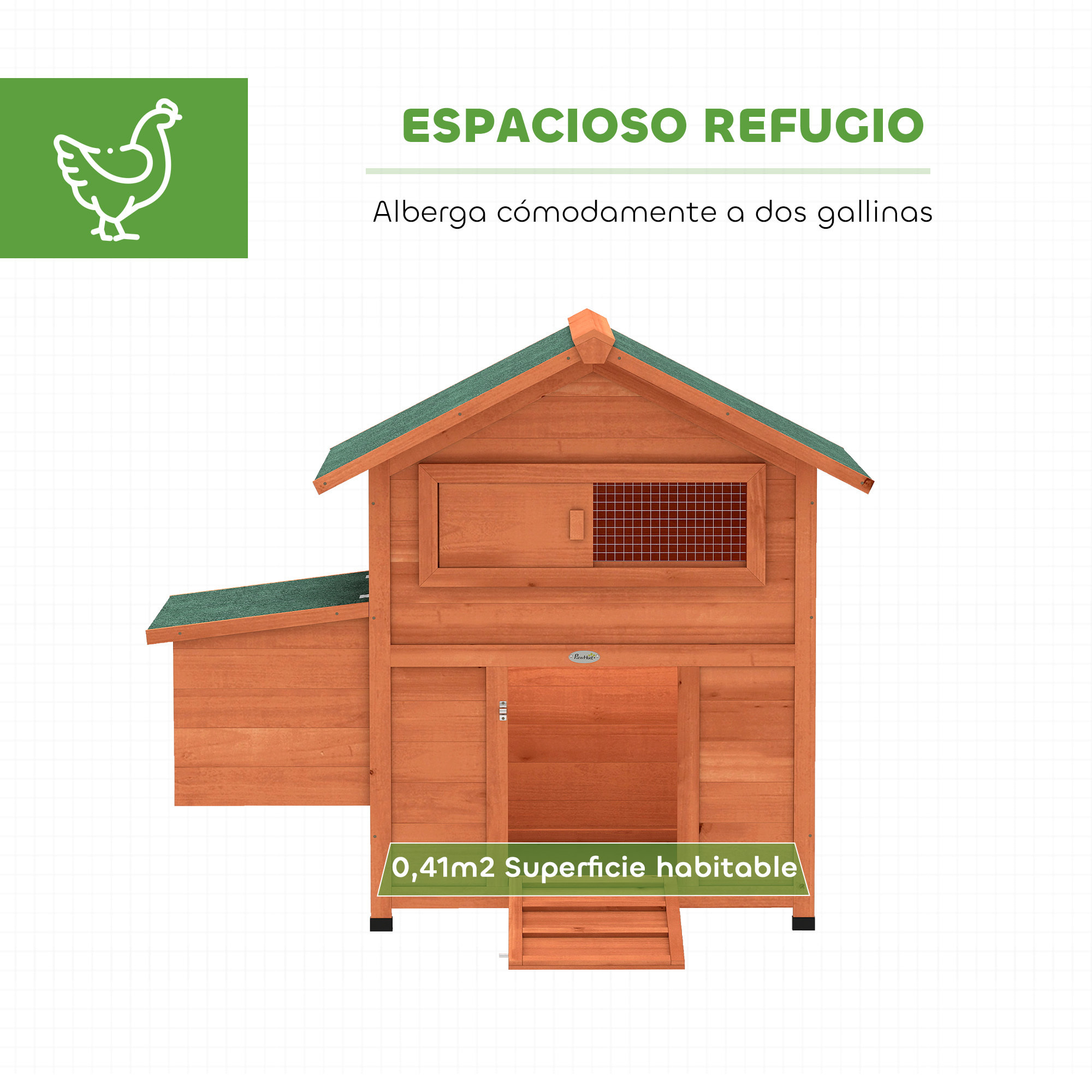 Gallinero para Exterior de Madera, 113,5x67,5x95,5 cm, Gallinero con Nido, Bandeja Extraíble, Techo Impermeable, Ventana Deslizante, Rampa, Perchas, Jaula para 2 Gallinas o Conejos, Naranja
