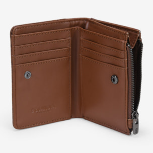 Billetero pequeño marrón con logo en tachas