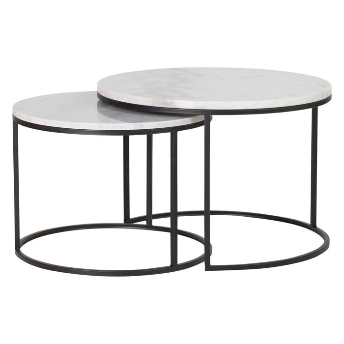 Set 2 Mesas Marmol Metal Negro 60x60x41 50x50x38cm