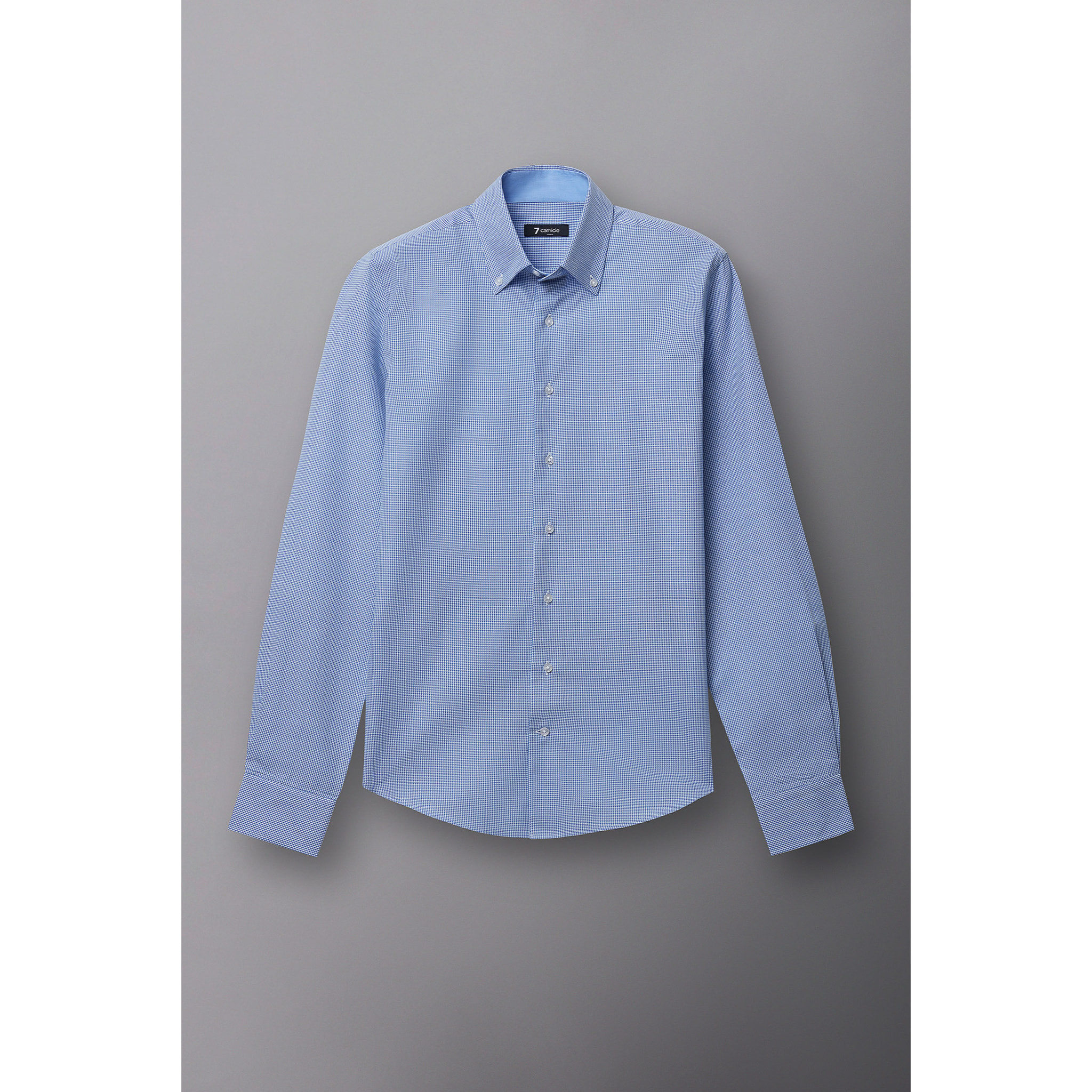 Camicia Uomo 2 Bottoni Button Down Slim Jacquard Fantasia Bianco/Celeste
