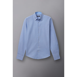 Camicia Uomo 2 Bottoni Button Down Slim Jacquard Fantasia Bianco/Celeste