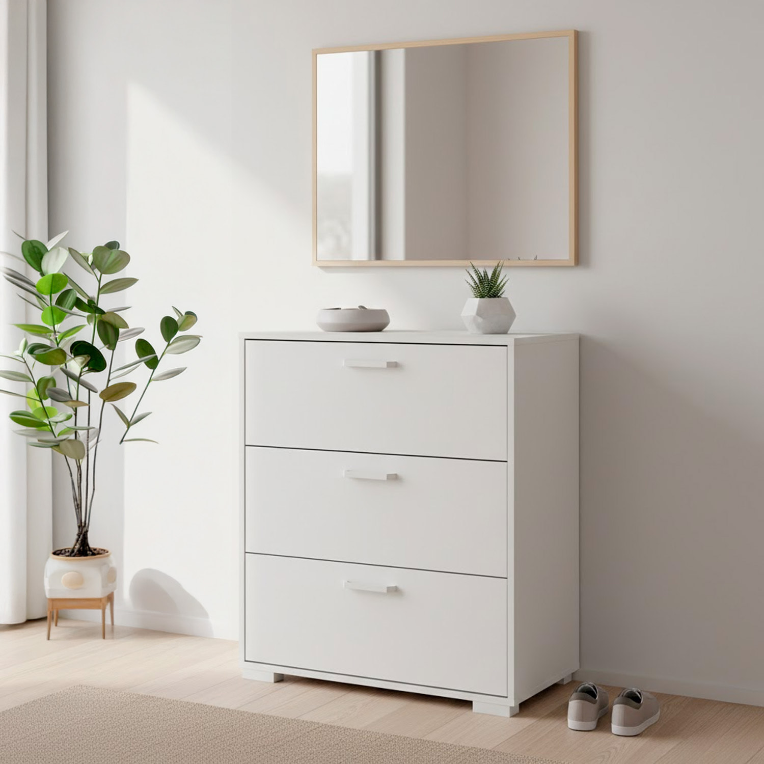 Cassettiera a 3 Cassetti Comò Comodino Mobile Contenitore Salvaspazio Design Moderno Camera da Letto Ingresso Soggiorno 70.2x39.8x82.7 Cm Bianco