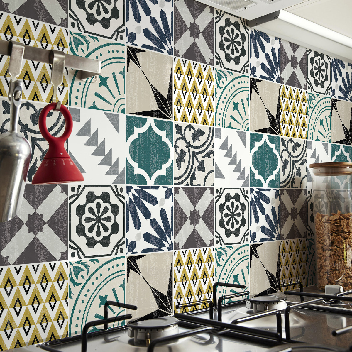 Stickers muraux - Sticker Mural Carrelage adhésif Cuisine Salle de Bain - 9 STICKERS CARREAUX DE CIMENT AUTHENTIQUES EROS