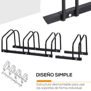 Aparcamiento para 4 Bicicletas Soporte de Acero para Aparcar Bicicletas en el Suelo o Pared Estacionamiento para Interior y Exterior 110x33x27 cm Negro