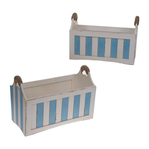 Set Di 2 Cassette In Legno Con Manici. Misure 48X26X34 Cm - Pezzi 1 - 48X34X26,5cm - Colore: Blu - Bianchi Dino - Marina, Decori Tema Marino