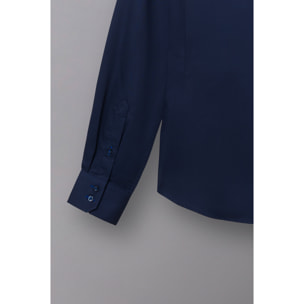 Camicia Uomo 2 Bottoni Button Down Slim Satin Unito Blu