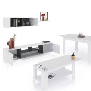 Pack salón con mesa de centro y mesa de comedor Kenzo Max V1A Blanco Brillo - Gris Antracita
