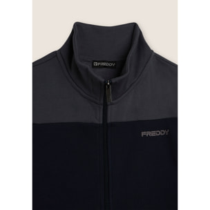 Tuta collo alto con full zip e dettagli colour block