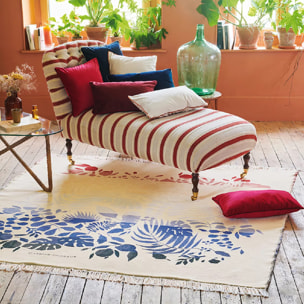 Jete de canape pur coton motif jacquard bleu rouge Tangerine pampa